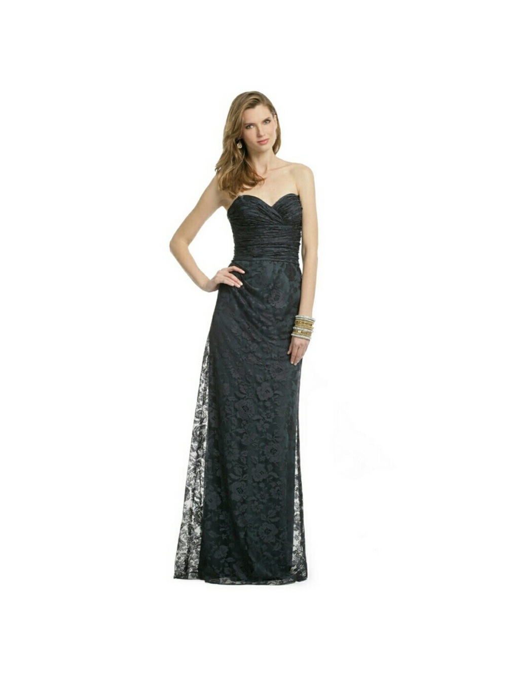 NEW David Meister Strapless Lace Ruched Sweetheart Evening Gown Size 10
